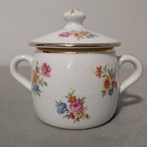 Vtg Pillivuyt France Porcelain Lidded Pot Double Handle Floral Gold Gilt Mehun